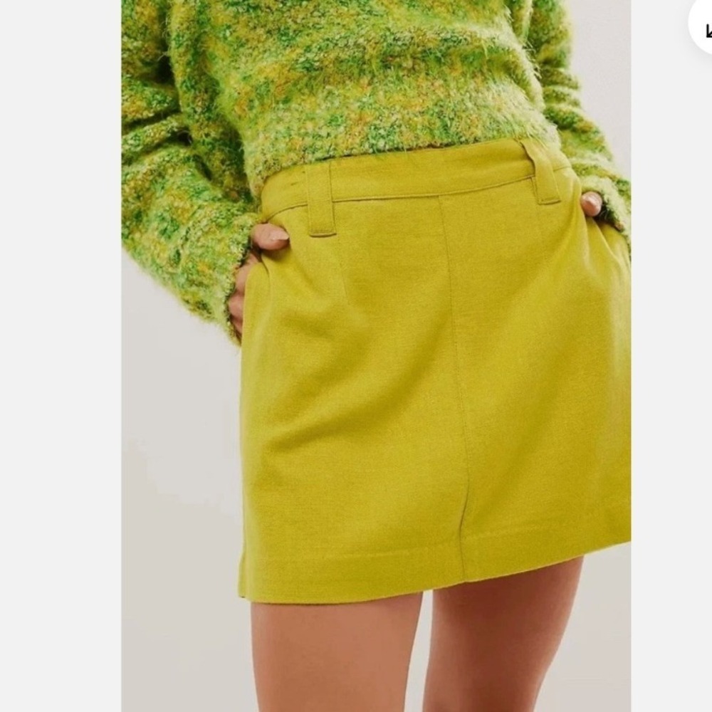 Free People cant blame me linen mini Skirt 14 Chartreuse Citronelle Yellow